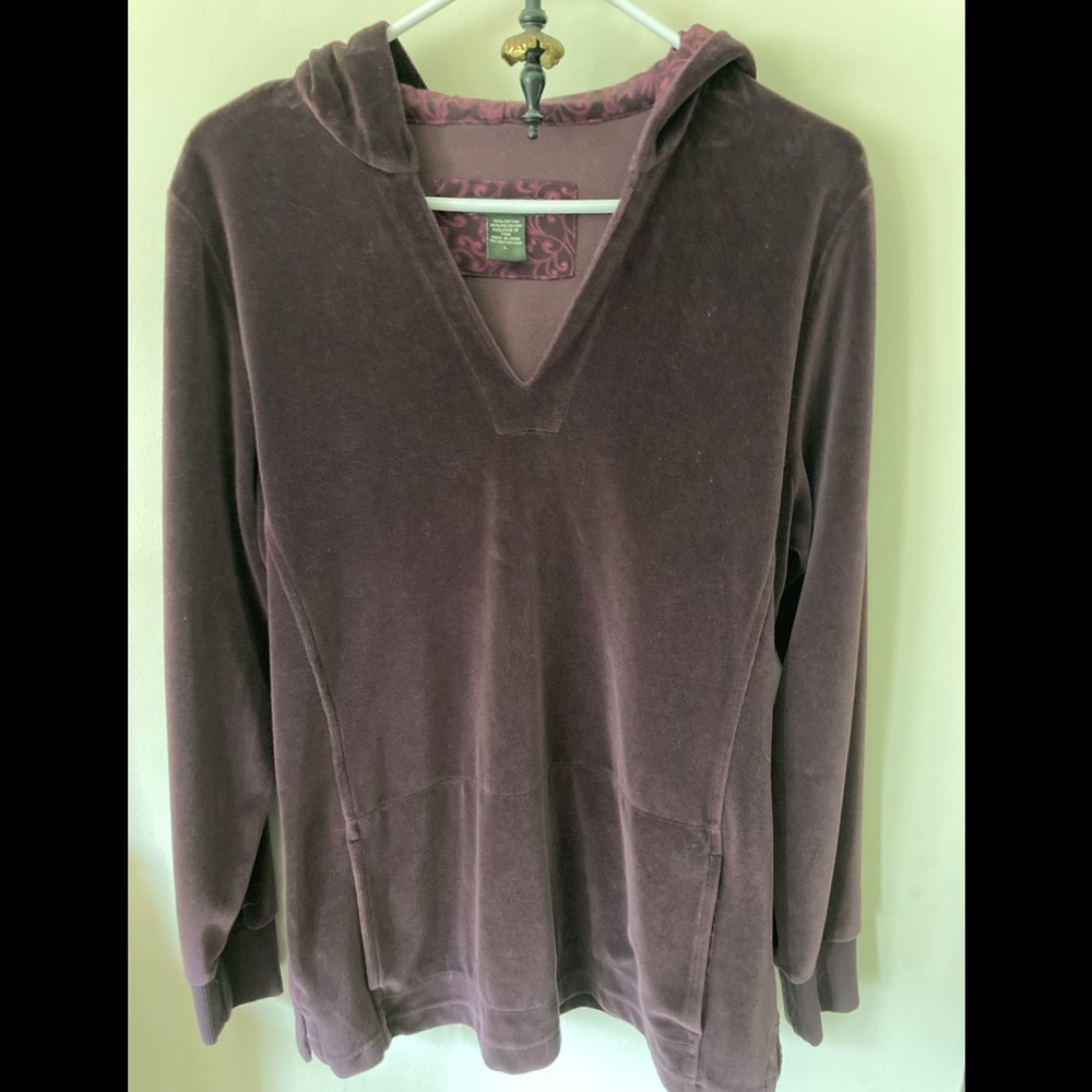 Eddie Bauer Cotton Blend Velour Hooded Tunic Large